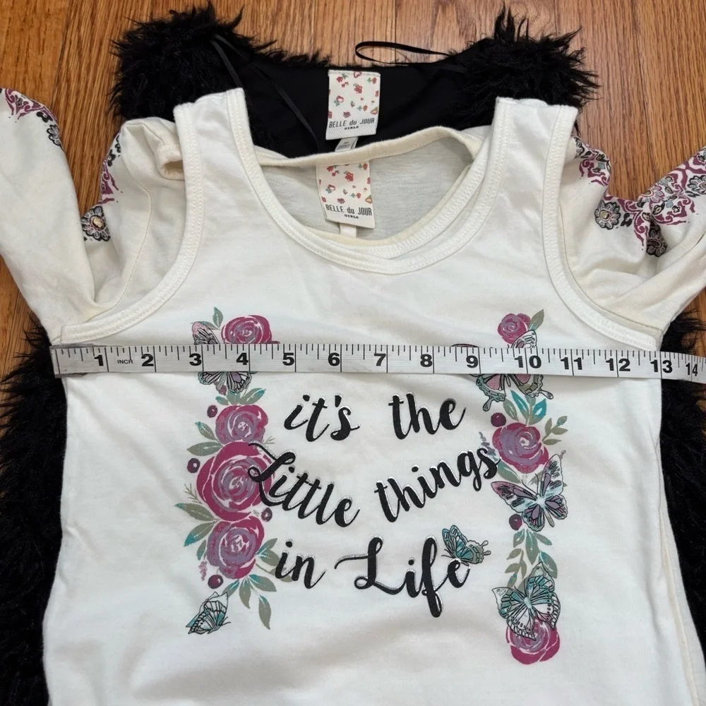 Belle Du Jour Faux Fur Vest / long sleeve Tee / tank / flare legging 4 Pcs sets